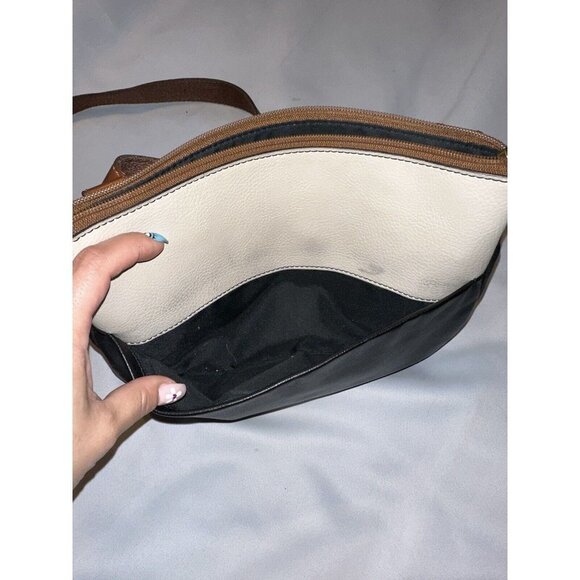 Fossil Colorblock Crossbody Bag Black Cream Leather Messenger Adjustable Strap - Picture 4 of 11